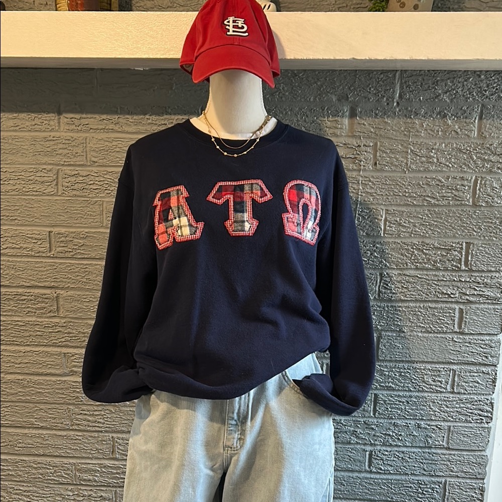 Navy Plaid Greek Letter Crewneck Sweatshirt